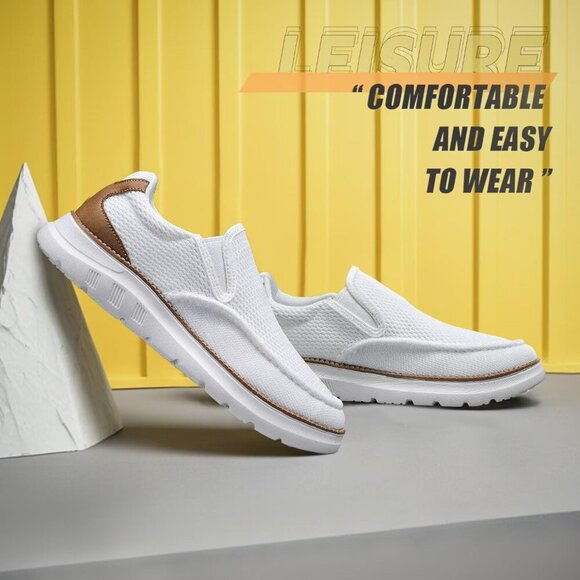 〽️Closed Toe Loafers Sneakers Men\'s White Mesh Slip On Lightweight Soft Sole